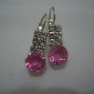 New Silver Crystal Pink Round CZ Stud Earrings E008