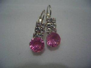 New Silver Crystal Pink Round CZ Stud Earrings E008