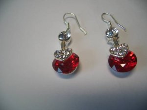 New Silver Crystal Ruby CZ Dangle Earrings E005