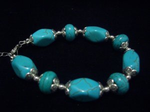 9 Turquoise Beads Tibet Silver Cham Chain Bracelet TB07
