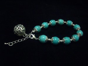 Round Turquoise Beads Tibet Silver Cham Bracelet TB08