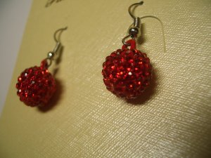 New Red Ball Crystal Charm Earrings E016