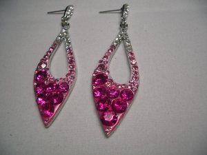 New Silver Plated Pink Crystal Leaf Dangle Earrings