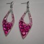 New Silver Plated Pink Crystal Leaf Dangle Earrings