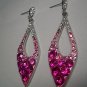 New Silver Plated Pink Crystal Leaf Dangle Earrings