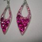 New Silver Plated Pink Crystal Leaf Dangle Earrings