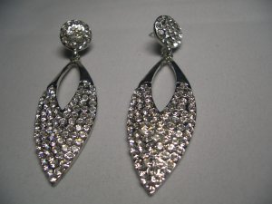 New Silver Clear Crystal Leaf Dangle Earrings