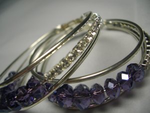 New Silver Purple and Clear Crytal Hoops Earrings