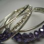 New Silver Purple and Clear Crytal Hoops Earrings