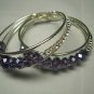 New Silver Purple and Clear Crytal Hoops Earrings