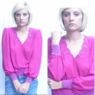 VINTAGE 80s ROMANTIC PURPLE CREPE BLOUSE BELL SLEEVES
