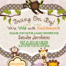 Jungle Baby Shower Invitations Swinging Monkey Giraffe Lion Elephant Custom