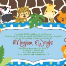 Cute Baby Shower Invitations Tiger Zebra Giraffe Monkey Custom Your Color