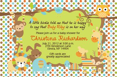 Jungle Baby Shower Invitations Monkey Giraffe Lion Tiger Zebra Personalized