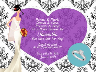 10 Bridal Shower Wedding Scratch Off Game Card Favor Games LARGE DAMASK HEART