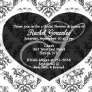 Bridal Shower Wedding Invitations MONOGRAM HEART DAMASK Bride Invites YOUR COLOR