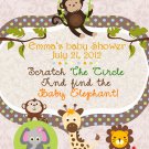Jungle Baby Shower Scratch Off Games Swinging Monkey Giraffe Lion Elephant