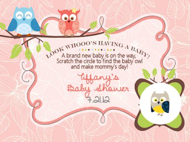 Baby Shower Scratch Off Games Favors Owl Girl Boy Custom In Your Color