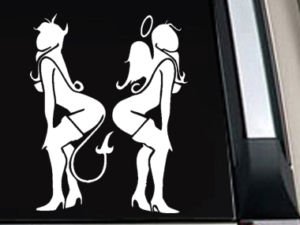Angel Devil Girl Decal Sticker 8"L x 6.3"W