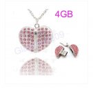 █ 4GB Pink Crystal Heart USB 2.0 Necklace Flash Drive █ FREE SHIPPING