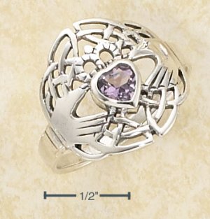 CLADDAGH RING WITH HEART SHAPED AMETHYST