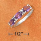 STERLING SILVER TRIPLE 4X6MM SIDE OVAL AMETHYST RING