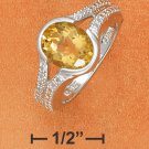 STERLING SILVER 10X8MM OVAL CITRINE W/ DIAMOND ACCENT RING