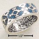 STERLING SILVER INLAID TURQUOISE AZTEC DESIGN BAND