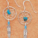 STERLING SILVER SMALL TURQUOISE DREAMCATCHER EARRINGS