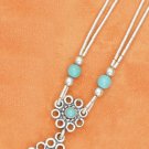 16"-20" ADJ 2 STRAND  W/ TURQUOISE  DANGLE PENDANT NECKLACE