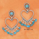 STERLING SILVER TURQUOISE HEART EARRINGS