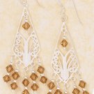 SILVER DIAMOND SHAPE FILIGREE EARRINGS W/CHAMPAGNE SWAROVSKI CRYSTAL