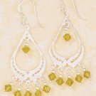 SILVER OVAL FILIGREE DANGLE EARRINGS W/ LT GREEN SWAROVSKI CRYSTAL