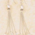 SILVER HP DANGLE EARRINGS W/ OVAL PEARL, 4 CHAINS/CRYSTALS