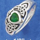  SILVER 5MM GREEN GLASS HEART RING WITH CELTIC KNOTS