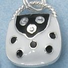 SILVER BLACK & WHITE DOTTED ENAMEL PURSE CHARM