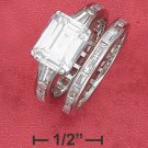 STERLING SILVER RHODIUM FINISHED 3.75CT EMERALD CUT CZ WEDDING SET