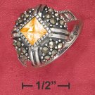 STERLING SILVER 1.25CT SQUARE ORANGE CZ CENTER RING .