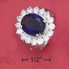 STERLING SILVER 5CT OVAL SYNTHETIC SAPPHIRE W/ CLEAR CZ BORDER
