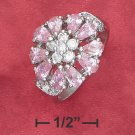 STERLING SILVER TEAR SHAPE PINK ICE CZ PETAL RING