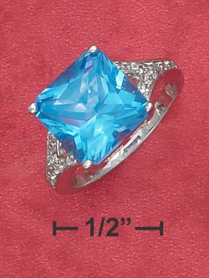 STERLING SILVER 7.5 CT  SQUARE SYNTHETIC  BLUE TOPAZ RING