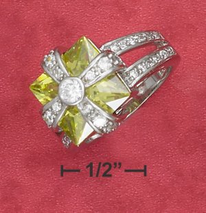 STERLING SILVER 9.5 CT  SQUARE GREEN APPLE CZ RING
