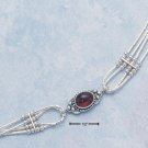 STERLING SILVER 7"  W/ BAR BEADS & GARNET  BRACELET