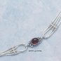 STERLING SILVER 7"  W/ BAR BEADS & GARNET  BRACELET