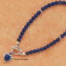 STERLING SILVER 7" LAPIS BEADS & HEART TOGGLE BRACELET