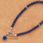 STERLING SILVER 7" LAPIS BEADS & HEART TOGGLE BRACELET
