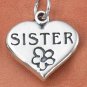 STERLING SILVER "SISTER" WITH FLOWER ON HEART CHARM