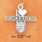 SILVER ANTIQUED "I HEART BASKETBALL" W/ BASKETBALL CHARM