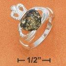 STERLING SILVER CLADDAGH RING  W/ GREEN AMBER HEART.