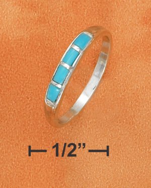 STERLING SILVER 3MM TAPERED DOMED BAND W/ TURQUOISE INLAY